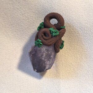 Artisan Handmade Amethyst Point Polymer Clay Branches Pendant